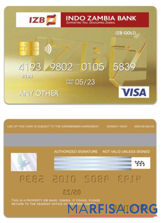 Downloadable Zambia IZB Bank visa gold card download for verification